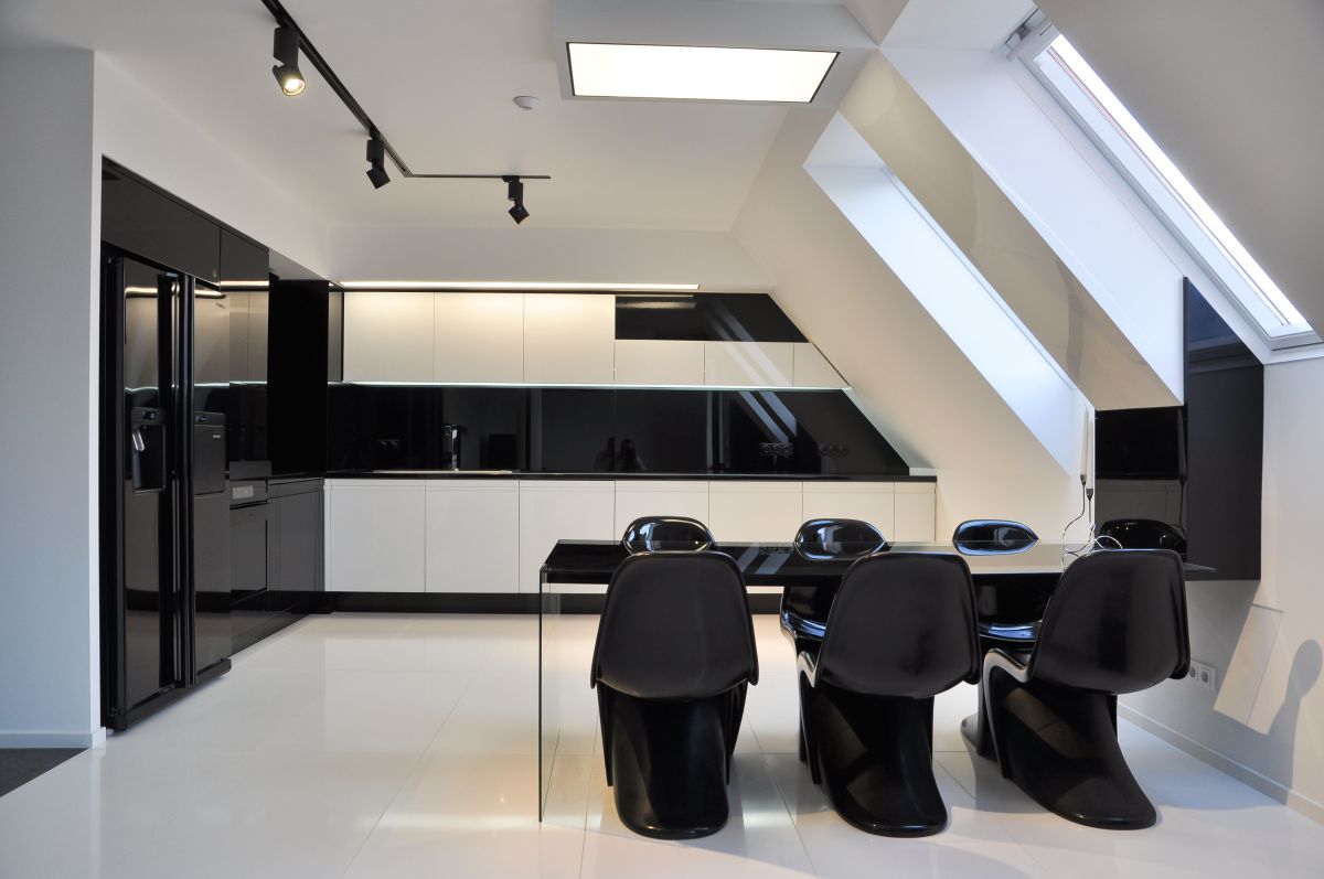 Black & White Kitchen, Dining Space, Apartment Interior by Jovo Bozhinovski