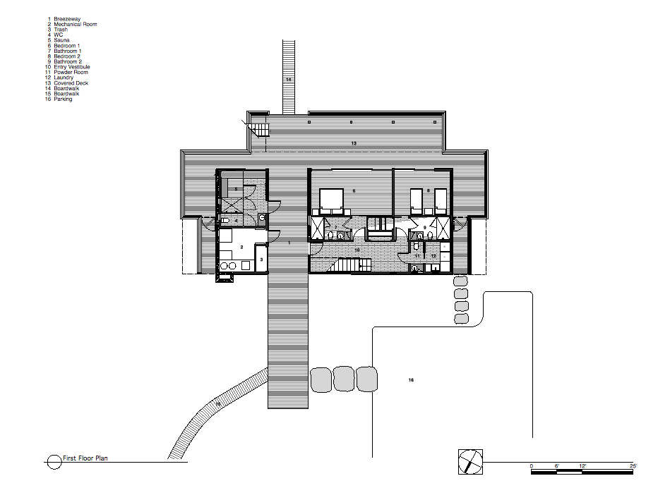 First Floor Plan, Surfside House in Bridgehampton, New York by Stelle Architects