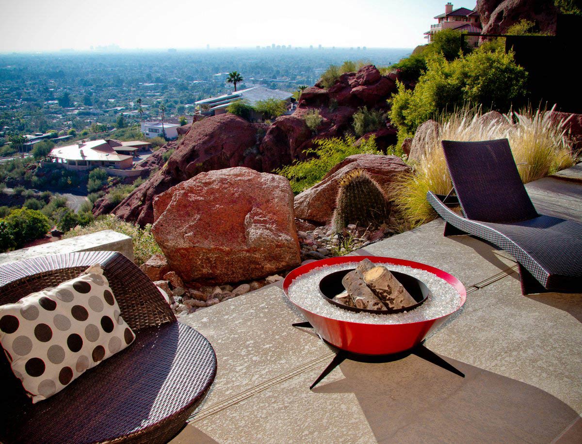 Red Outdoor Fireplace, Astrofire by Modfire