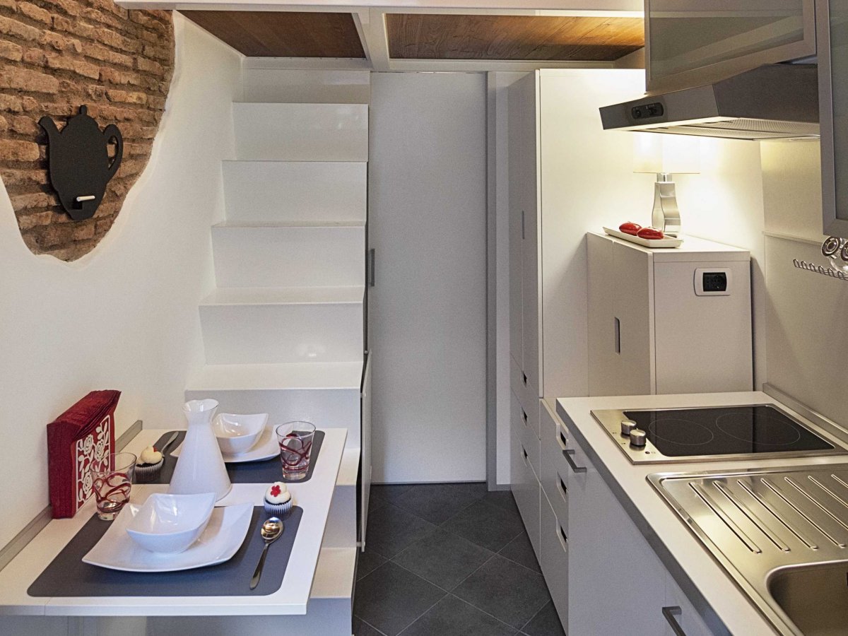 Dining Table, Kitchen, Stairs, Tiny House in Rome